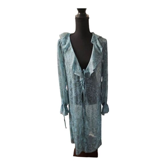 Wild Fable Womens Green Floral Long Sleeve Midi Tie-Front Cover-Up Size S - Picture 2 of 6